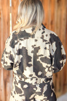 Cow Print Cropped Denim Jacket Back
