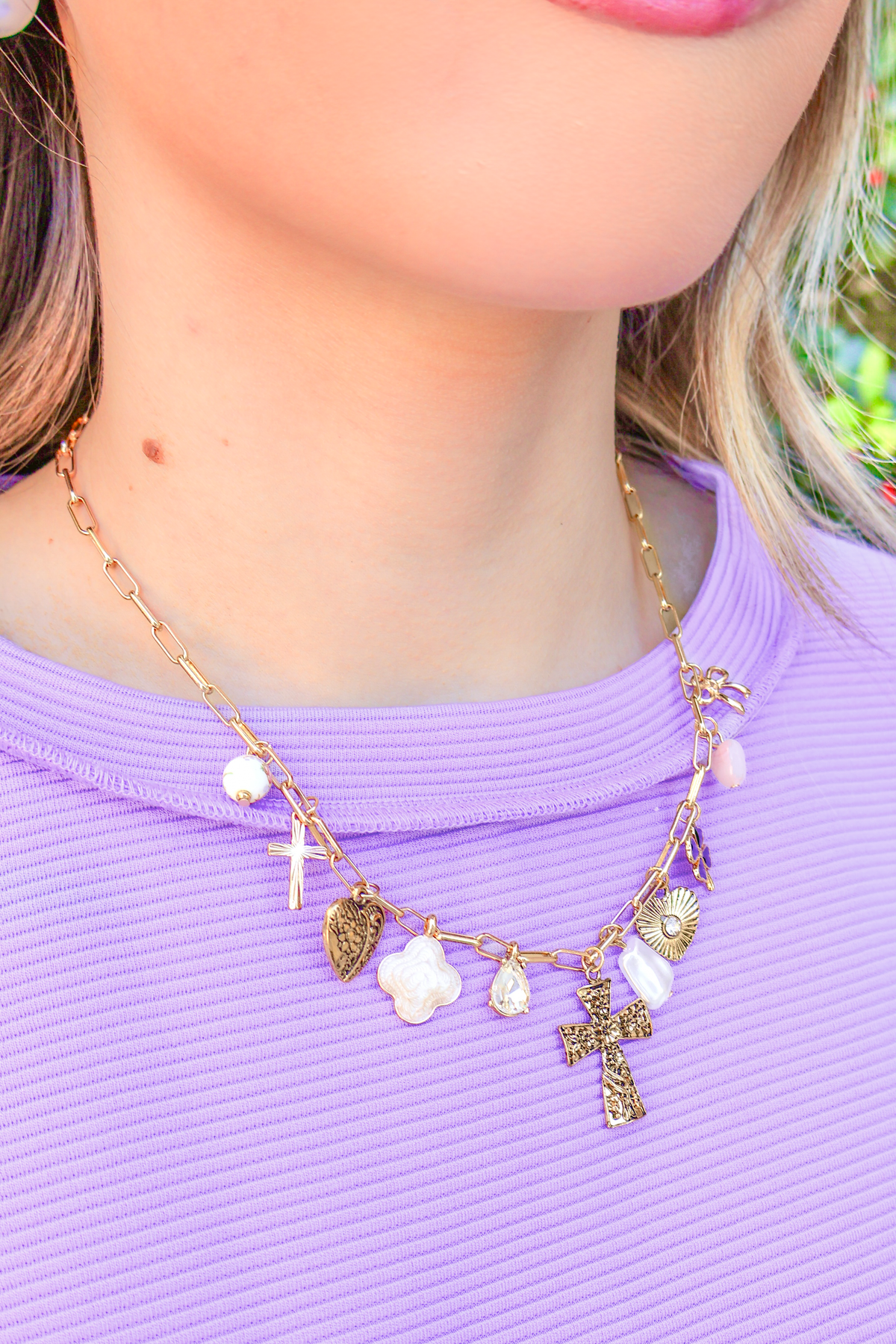 Say You Love It Cross and Heart Charm Necklace-ACC NECKLACE
