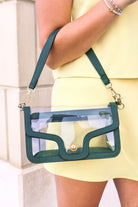 The Game Plan Pleather Trim Clear Bag in Hunter Green