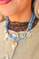 Be Her Denim Western Charm Scarf Necklace in Denim