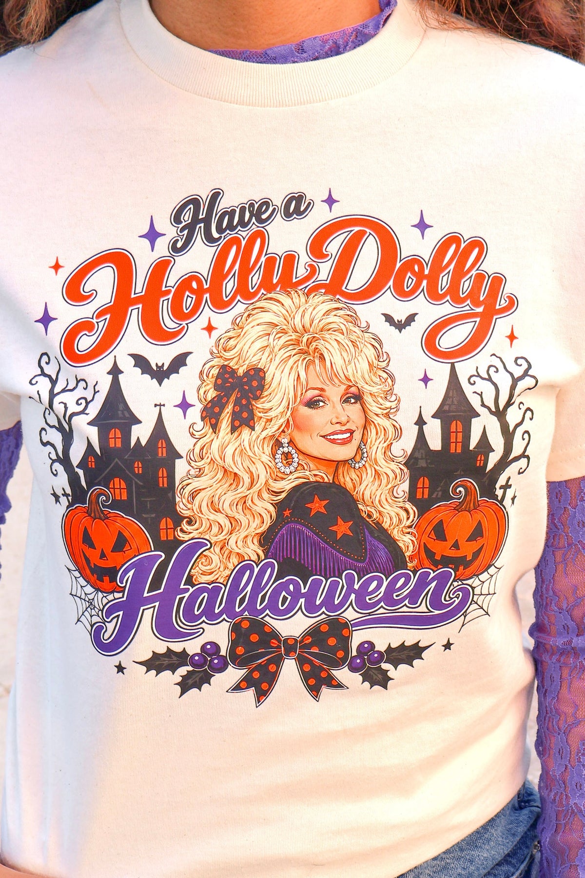 Have a Holly Dolly Halloween Graphic Tee - close-up