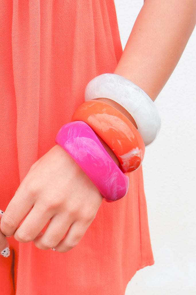 pink orange and white resin bangle bracelet