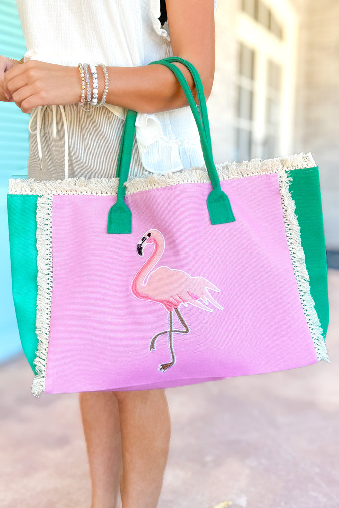 flamingo patch tote bag