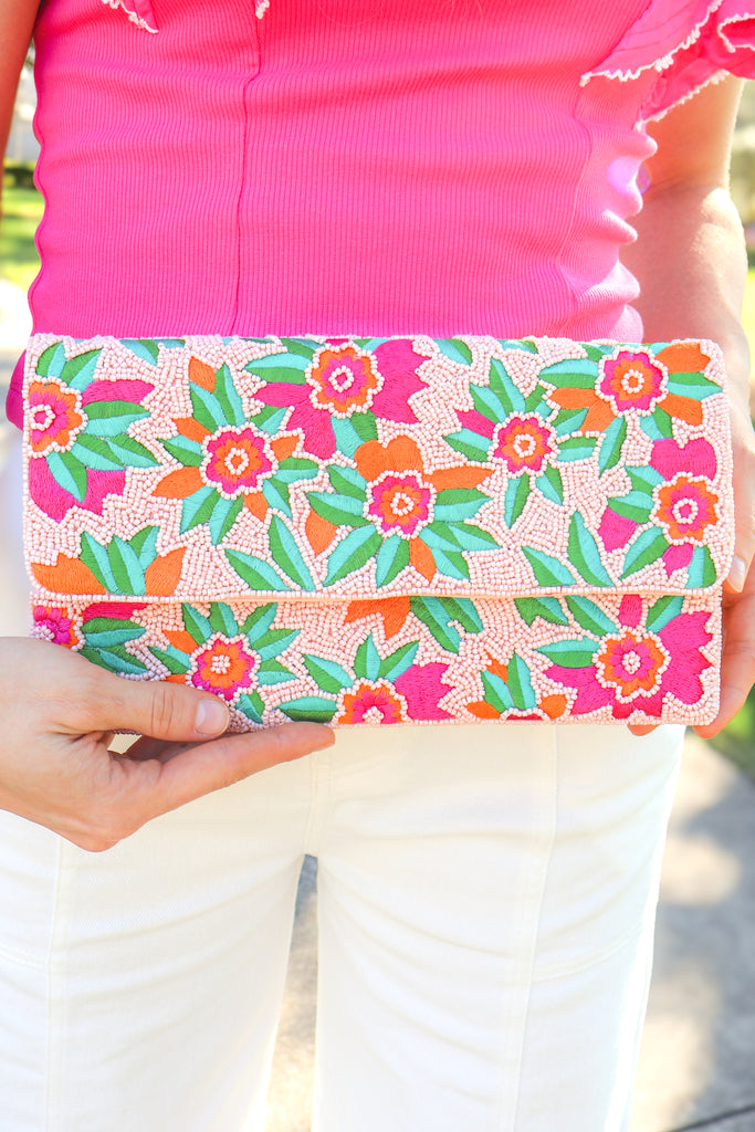 tropical flower beaded envelope clutch