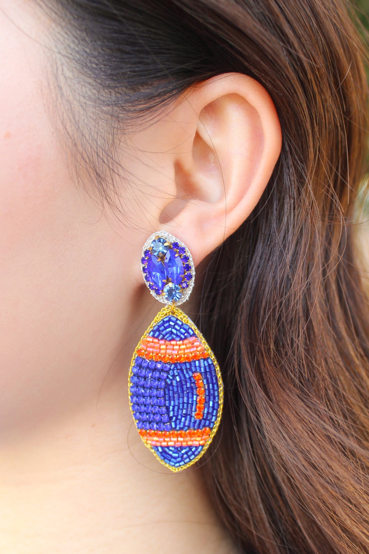 Football Earrings in Blue/Orange by Taylor Shaye-ACC EARRING