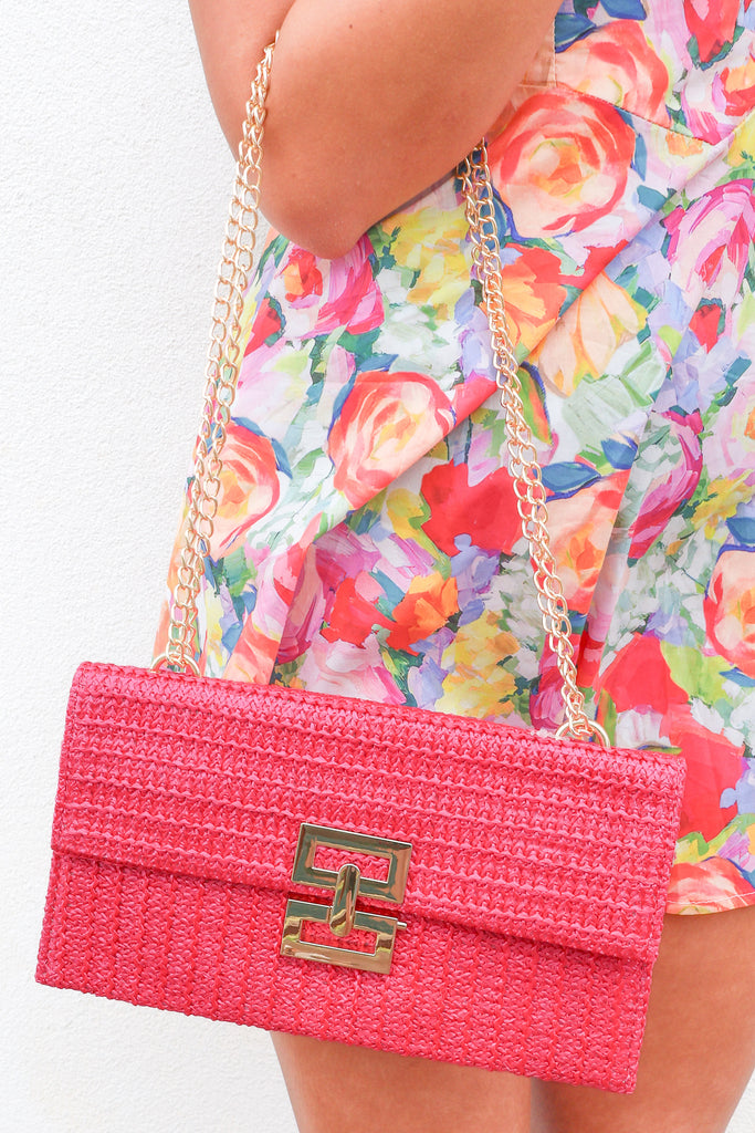 pink straw crossbody bag