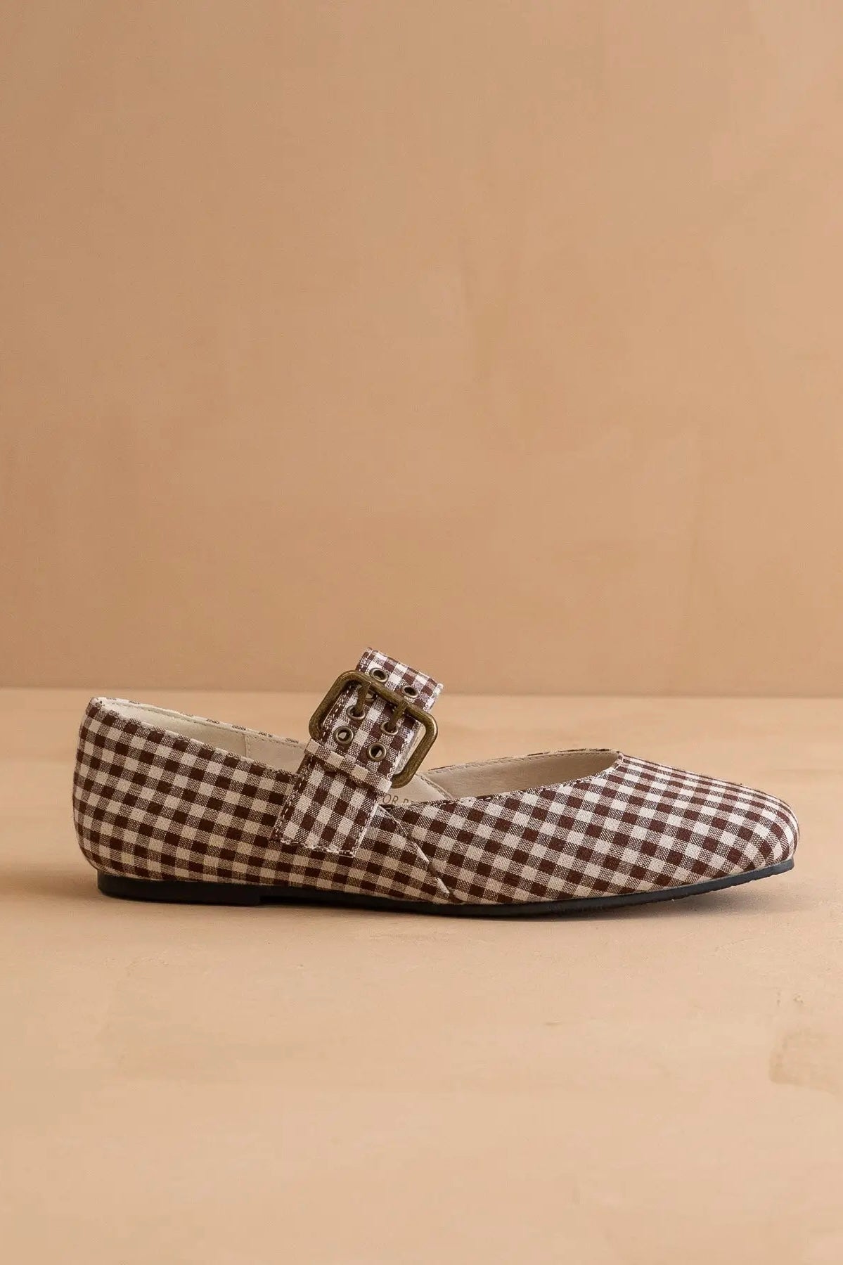 Chocolate gingham buckle Mary Jane flats, alternate view