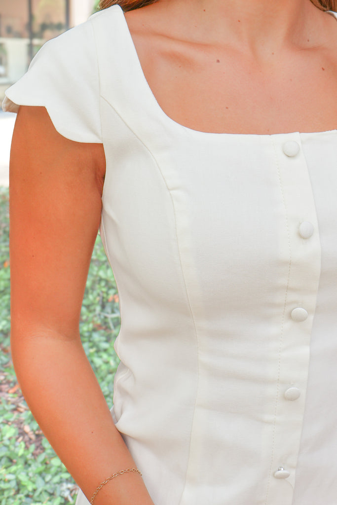 scallop trim button front mini dress