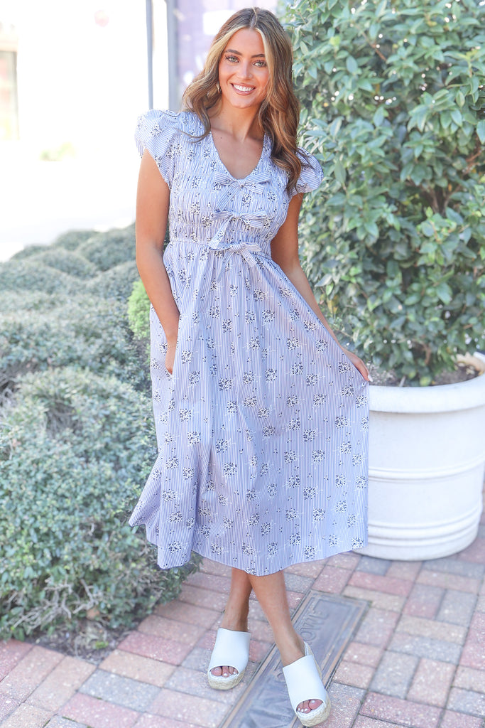 floral midi dress with bows