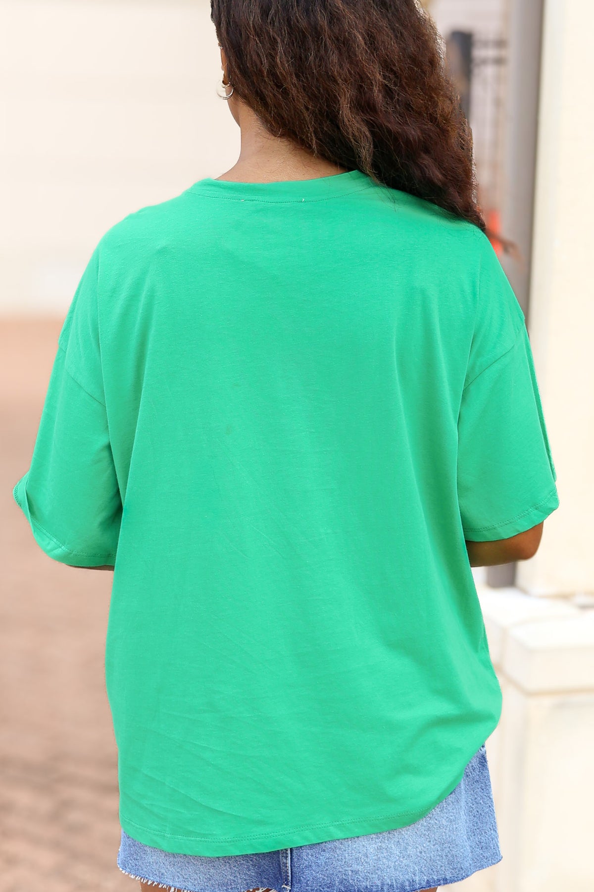 Green Sequin Football tee, Back View 
