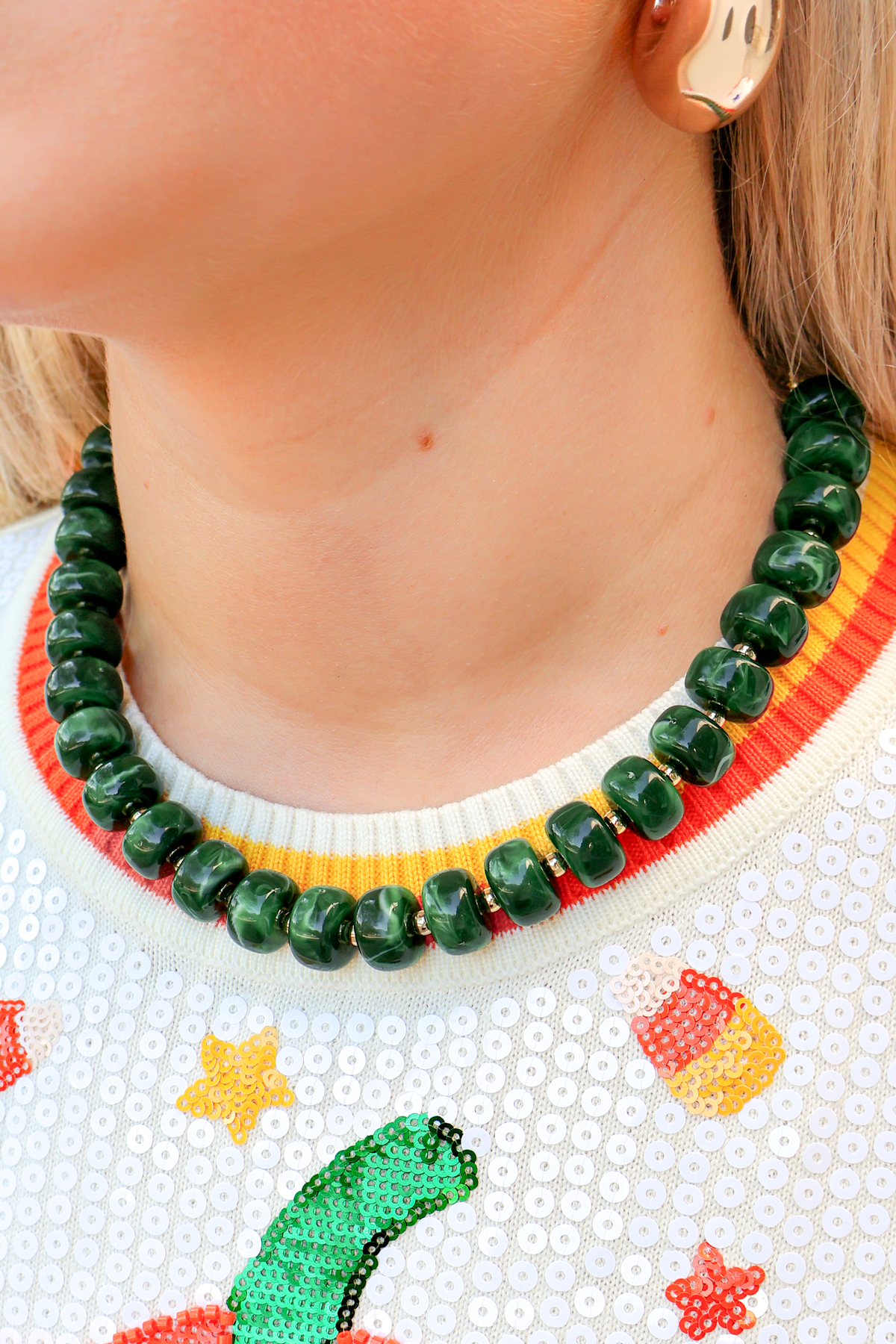 Green Marble Beaded Necklace 