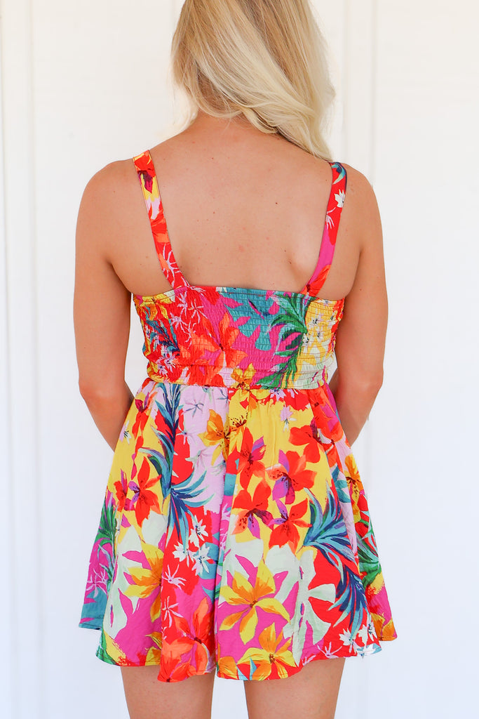 back of floral mini dress