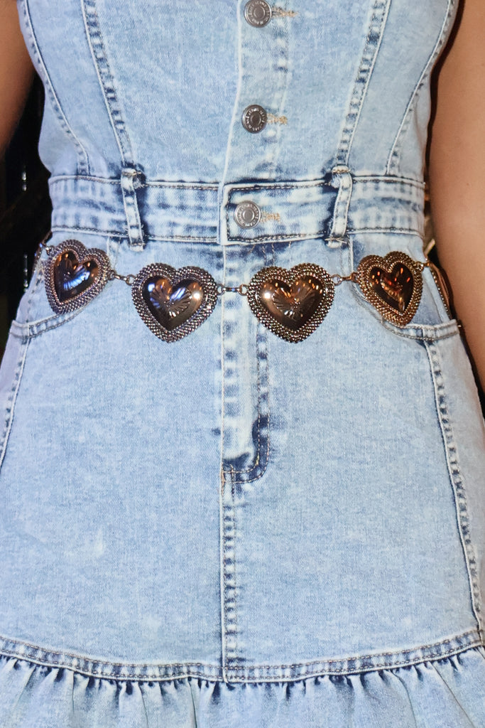 Gold heart metal belt