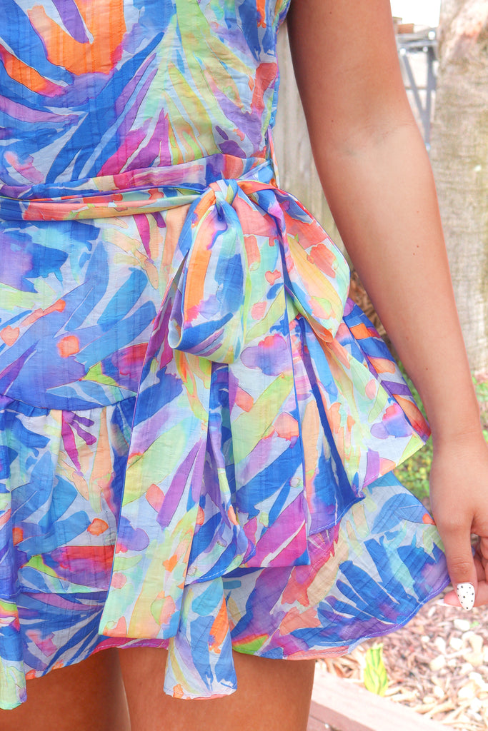ruffled tie waist detail romper