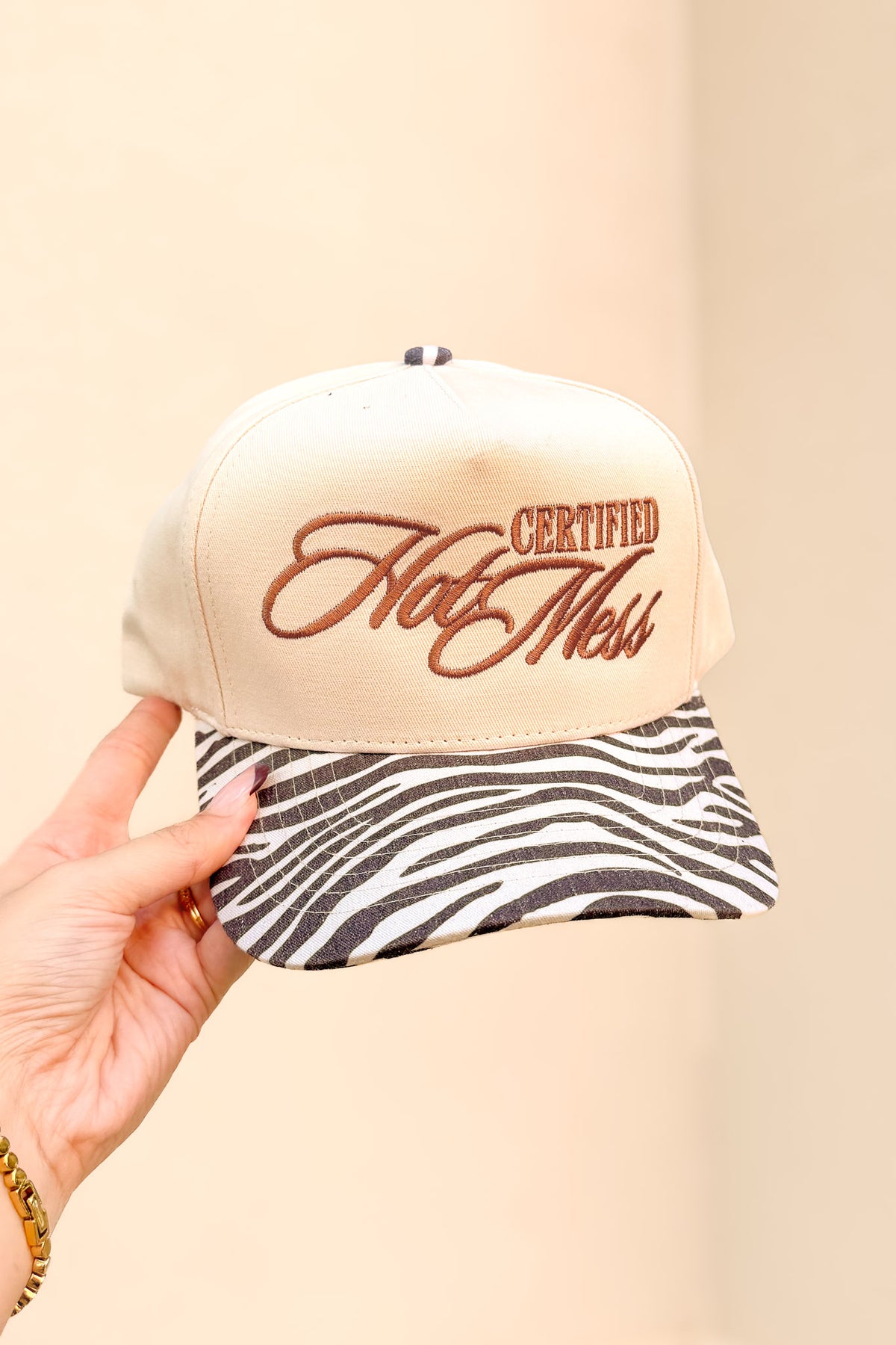 Certified Hot Mess Zebra Baseball Cap in Ecru