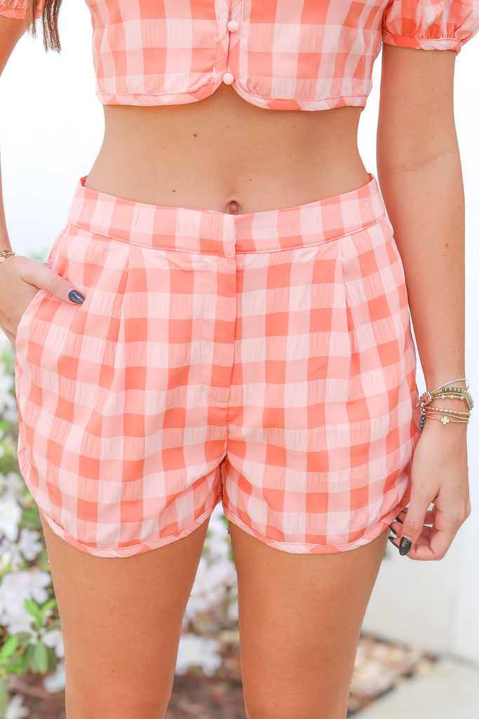 gingham print shorts