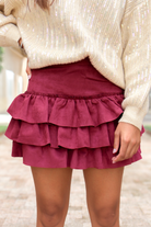 Stay Tuned Suede Mini Ruffle Skirt-SKIRT CASUAL SOLID