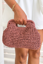Polished and Poised Faux Straw Dumpling Clutch-HANDBAG CLUTCH