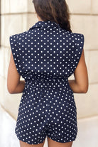 Meet Me Later Polka Dot Blazer Top Romper in Navy