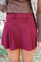Burgundy corduroy wrap skort