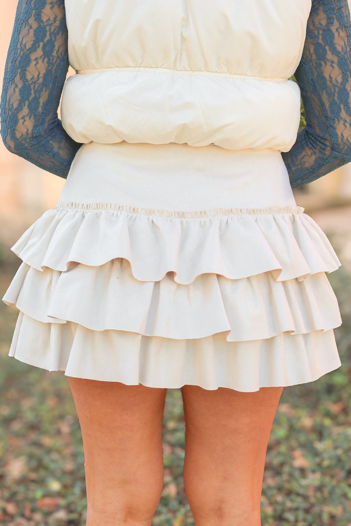 Stay Tuned Suede Mini Ruffle Skirt-SKIRT CASUAL SOLID