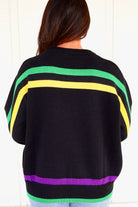 The Big Easy Striped Mardi Gras Mask Sweater by Queen of Sparkles-TOP WINTER SWEATER