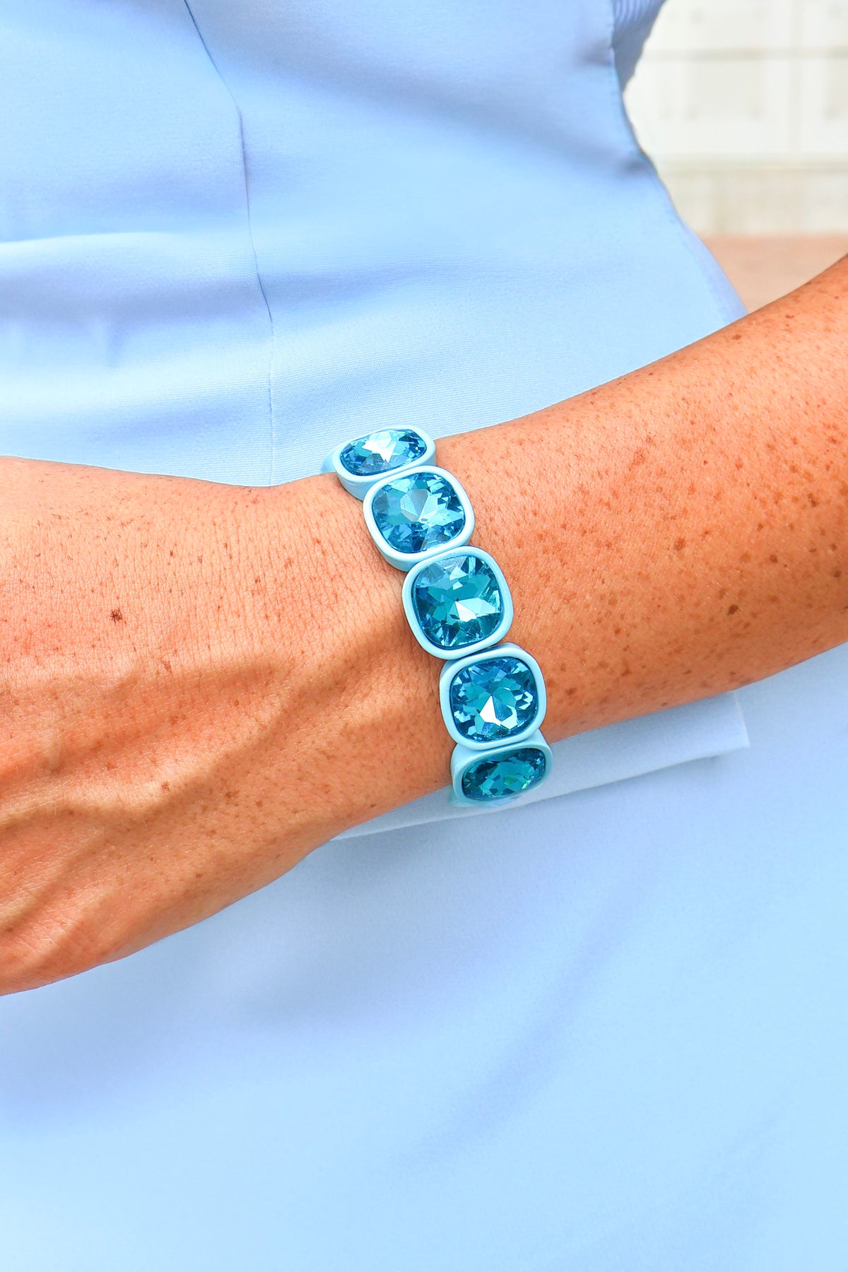Taken Into Account Crystal Framed Bracelet in Light Blue