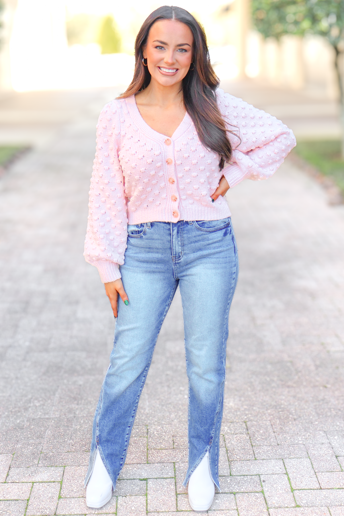 One Look Bubble Knit Sweater Cardigan-TOP CARDIGAN