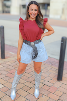 Keep It Together Flutter Sleeve Tank in Burgundy Size M-TOP TANK SOLID