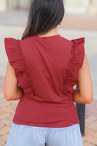 Keep It Together Flutter Sleeve Tank in Burgundy Size M-TOP TANK SOLID