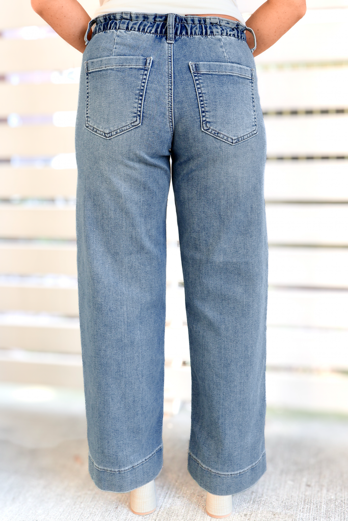 Jean Note No Notes Needed Drawstring Wide Leg Denim Jeans - Frock Candy