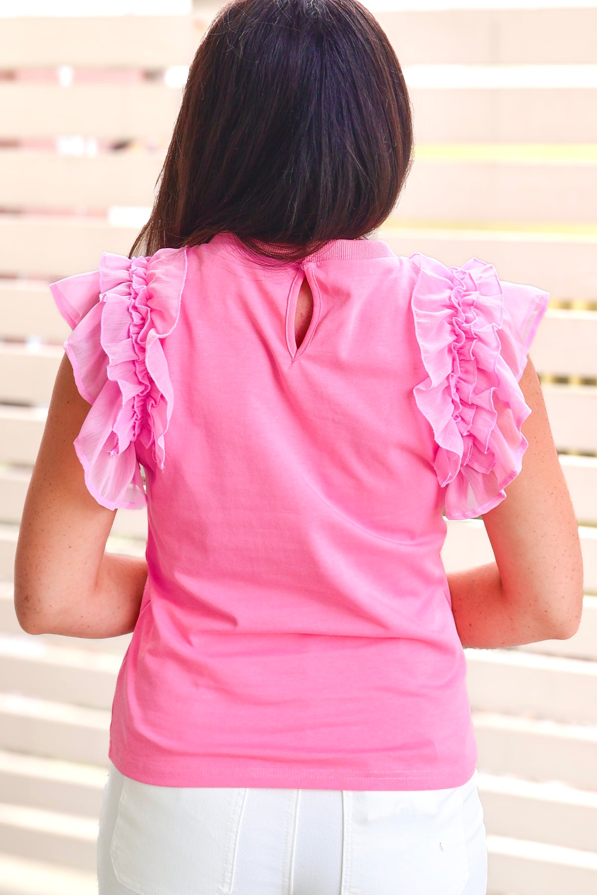 Timeless Allure Ruffle Sleeve Button Back Top-TOP S/S SOLID