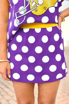 Hear the Roar Polka Dot Knit Skirt by Queen of Sparkles in Purple