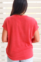 Quiet Skies Textured Pocket Front Top in Red-TOP S/S SOLID