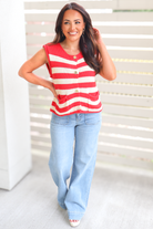 Red striped button up knit sweater vest