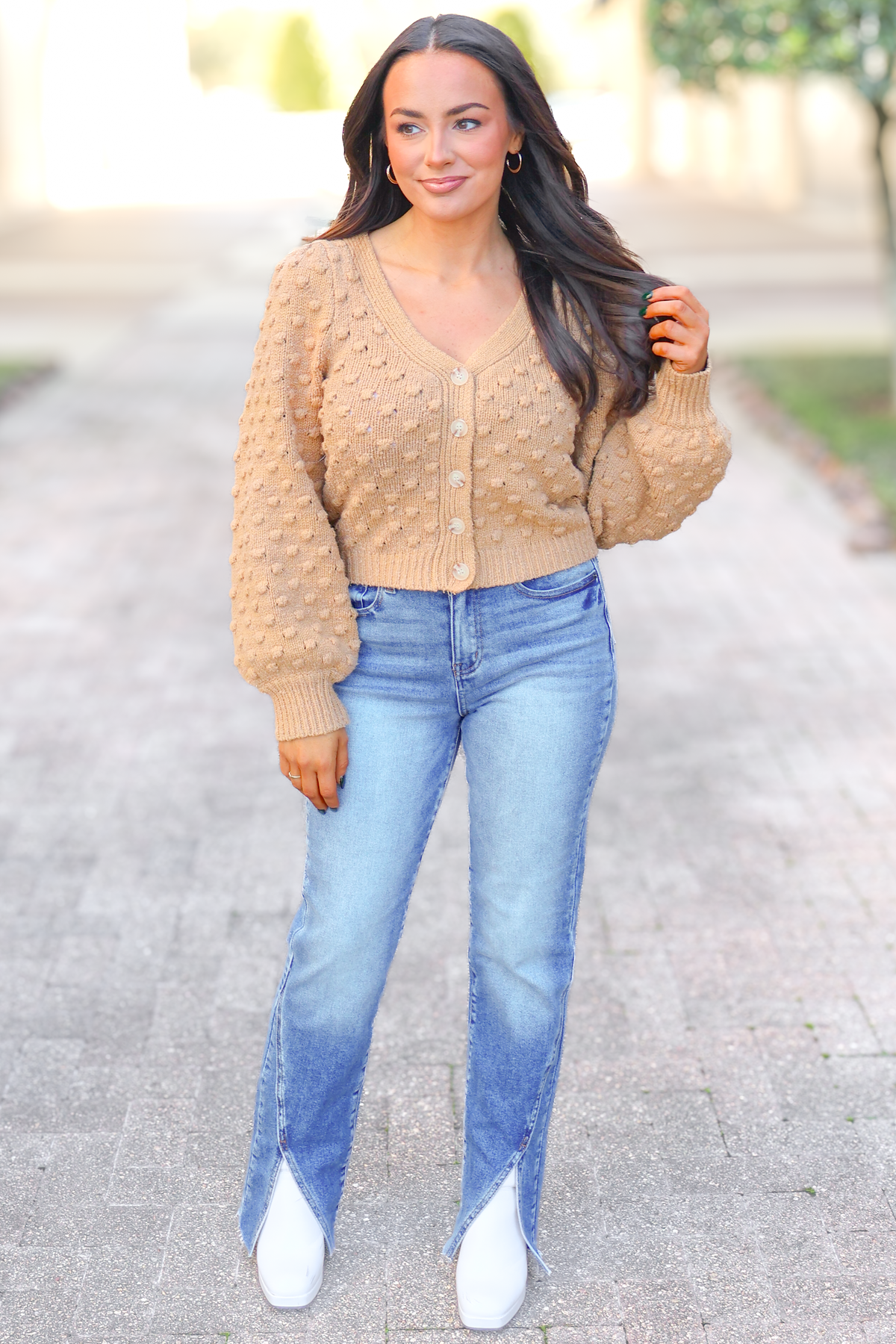 One Look Bubble Knit Sweater Cardigan-TOP CARDIGAN