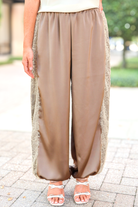 Make Things Happen Lace Trim Satin Joggers