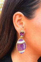 Beaded Football Earrings by Taylor Shaye in Purple/Gold-ACC JEWELRY LSU