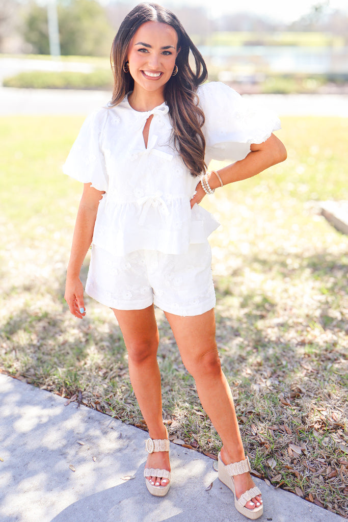 floral detail bow front babydoll top in off white