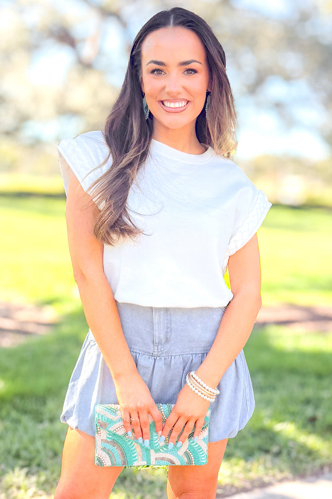 white braided sleeve tee