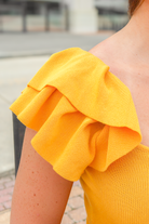 Searching For Love Ruffle Sleeve Sweater Top in Mustard Size L-TOP ALL LSU