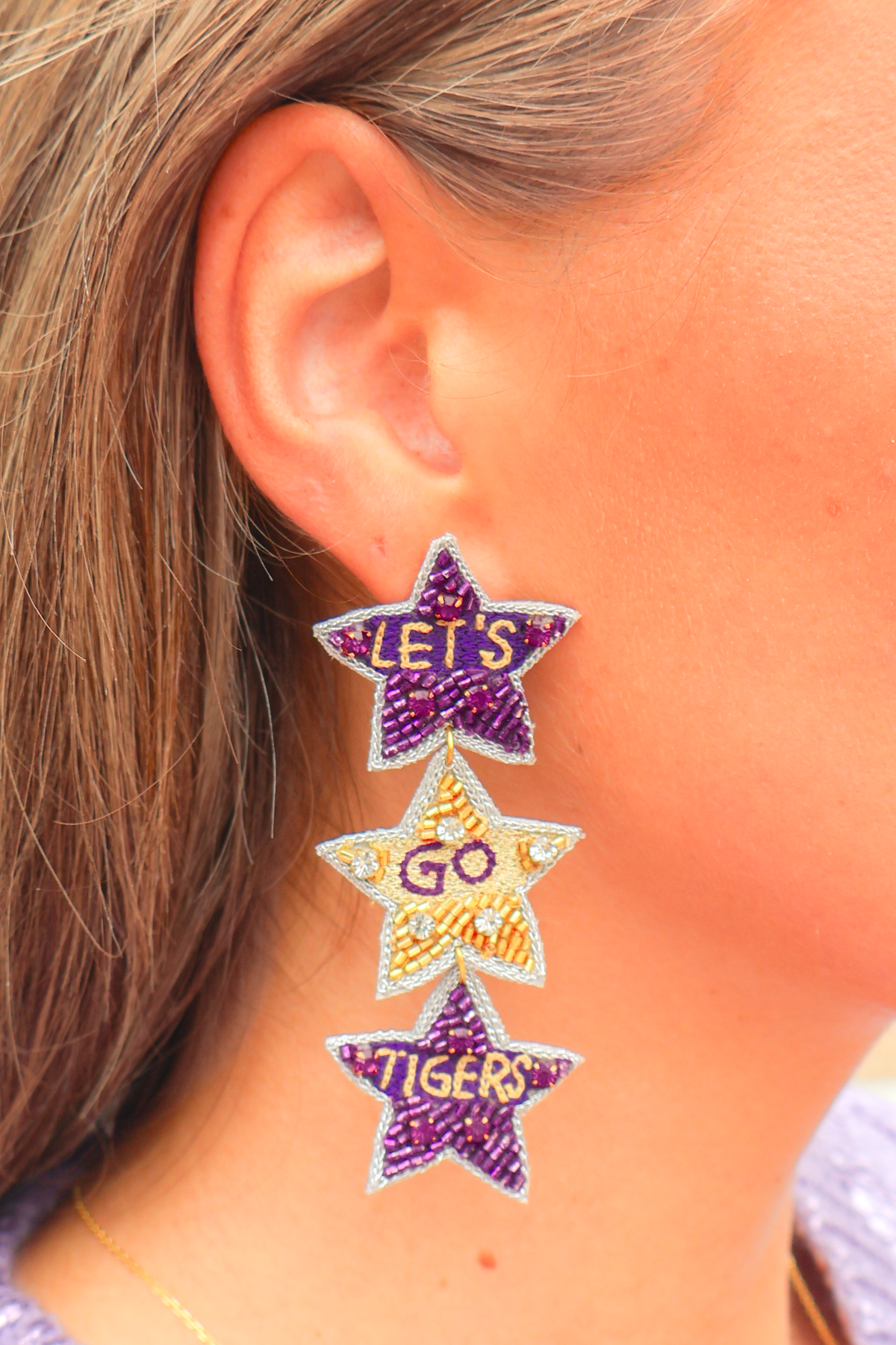 Let's Go Tigers Beaded Earrings by Taylor Shaye-ACC JEWELRY LSU