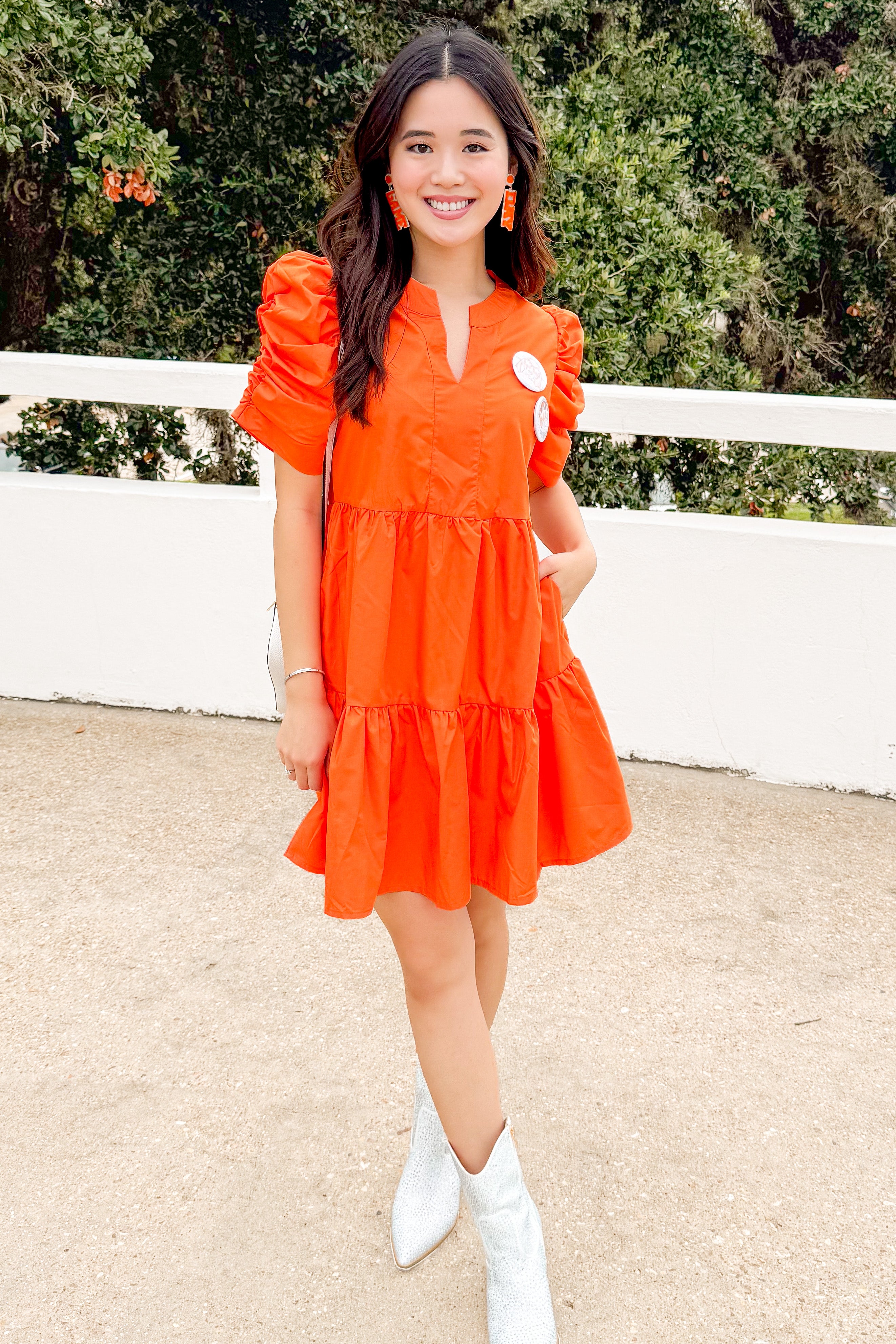 Light A Spark Puff Sleeve Dress in Orange Orange / S Light A Spark Puff Sleeve Dress in Orange Orange / S