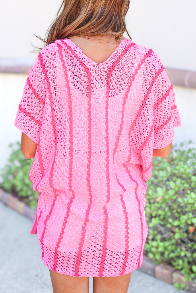back of loose knit beach cover-up