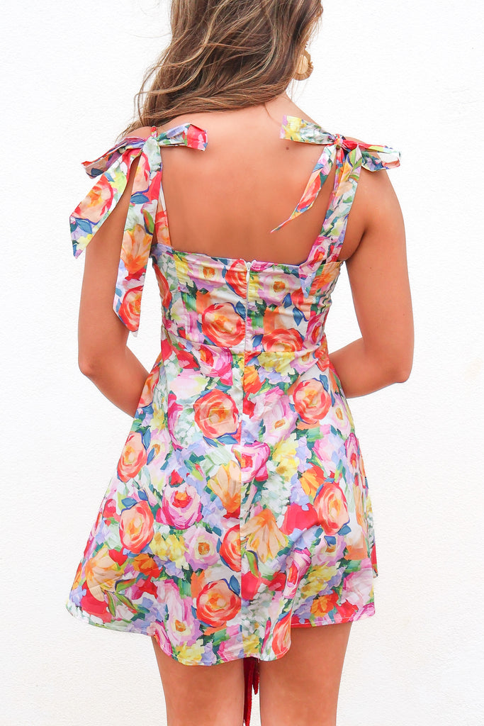 back of floral mini dress