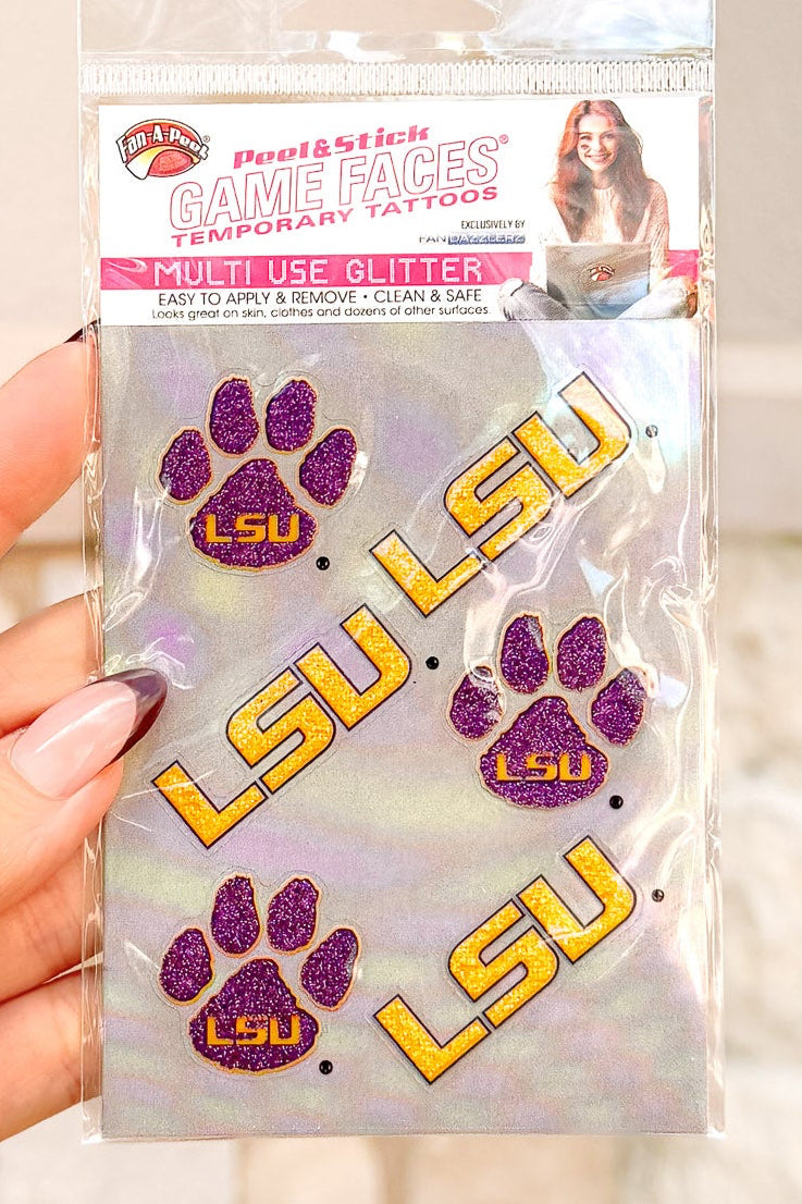 Gamefaces LSU Tiger Paw Glitter Tattoos package