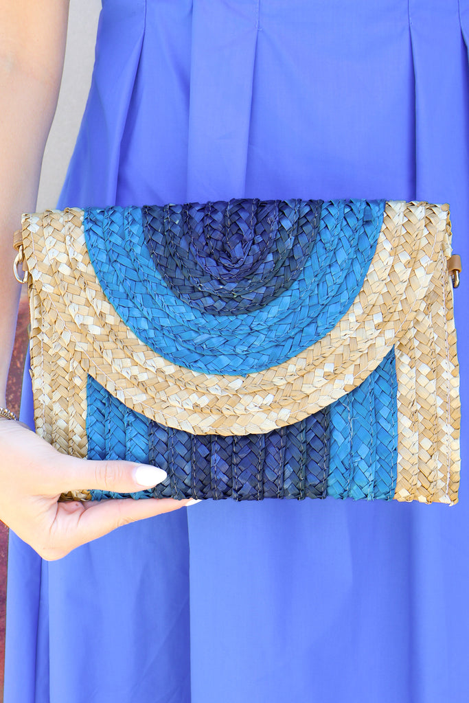 Colorblock Straw Crossbody Clutch