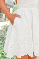 Off white eyelet lace mini dress, view 2