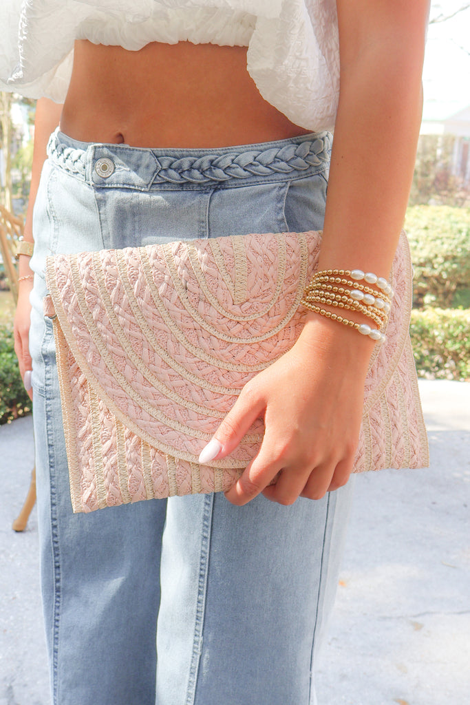 two tone straw clutch