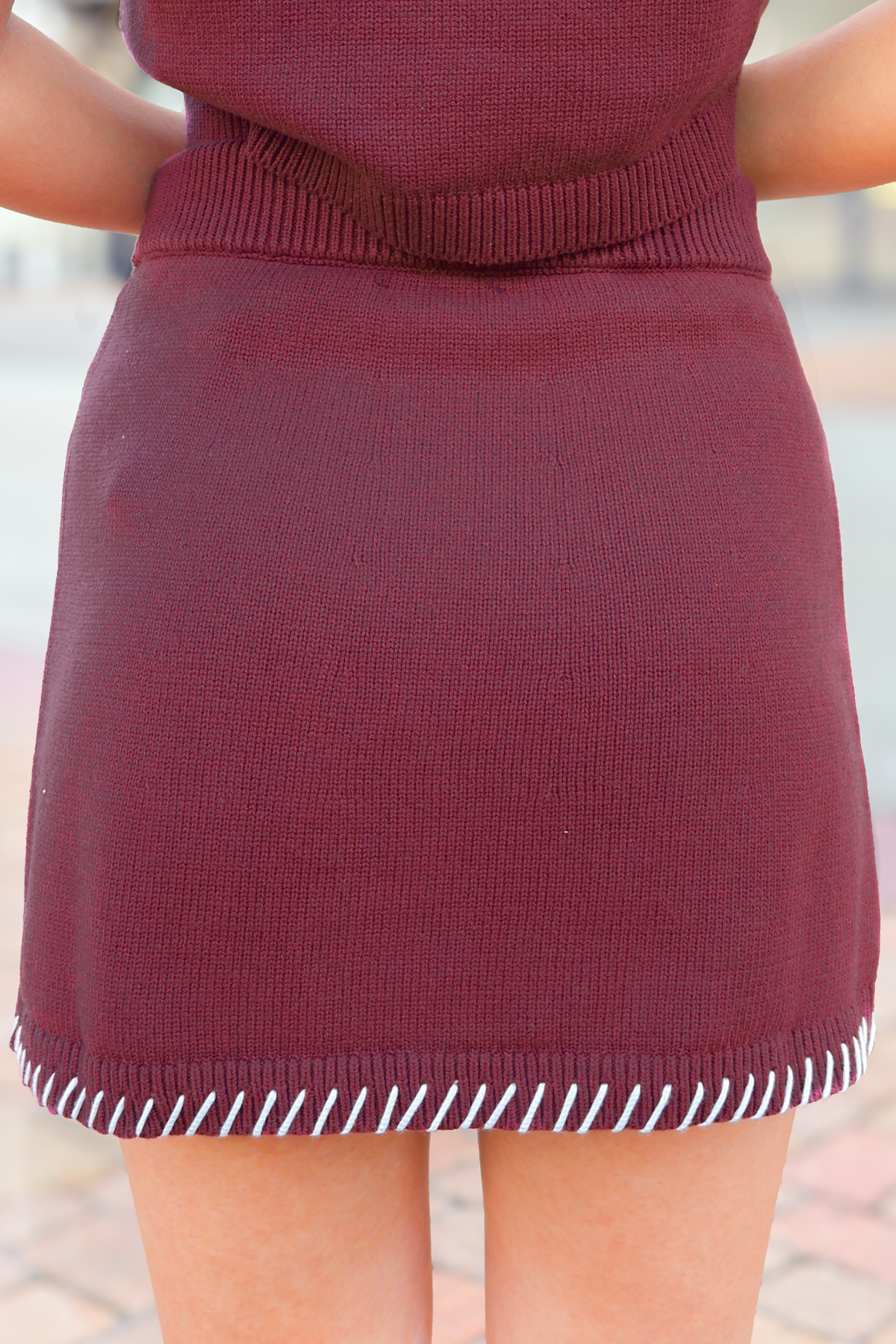 Better Believe It Knit Mini Skirt in Burgundy-SKIRT CASUAL SOLID